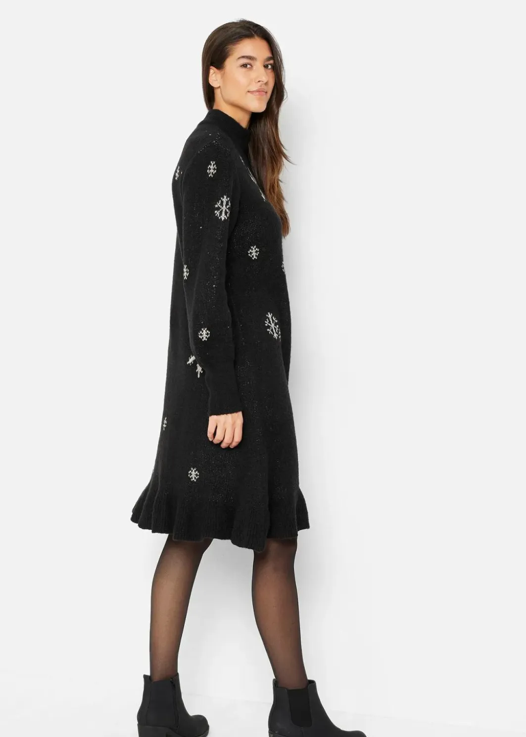Damen bonprix Bekleidung·Umstandsmode|Strickmode|Strickkleid mit Schneeflocken-Print