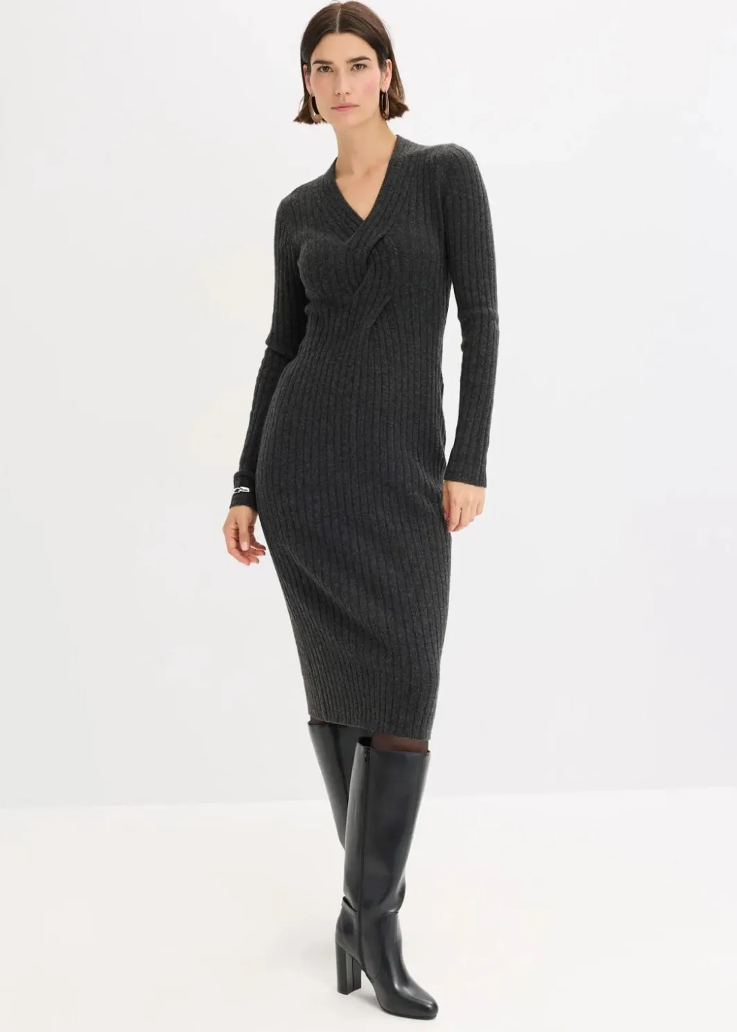Damen bonprix Kleider|Strickmode|Strickkleid mit Wollanteil