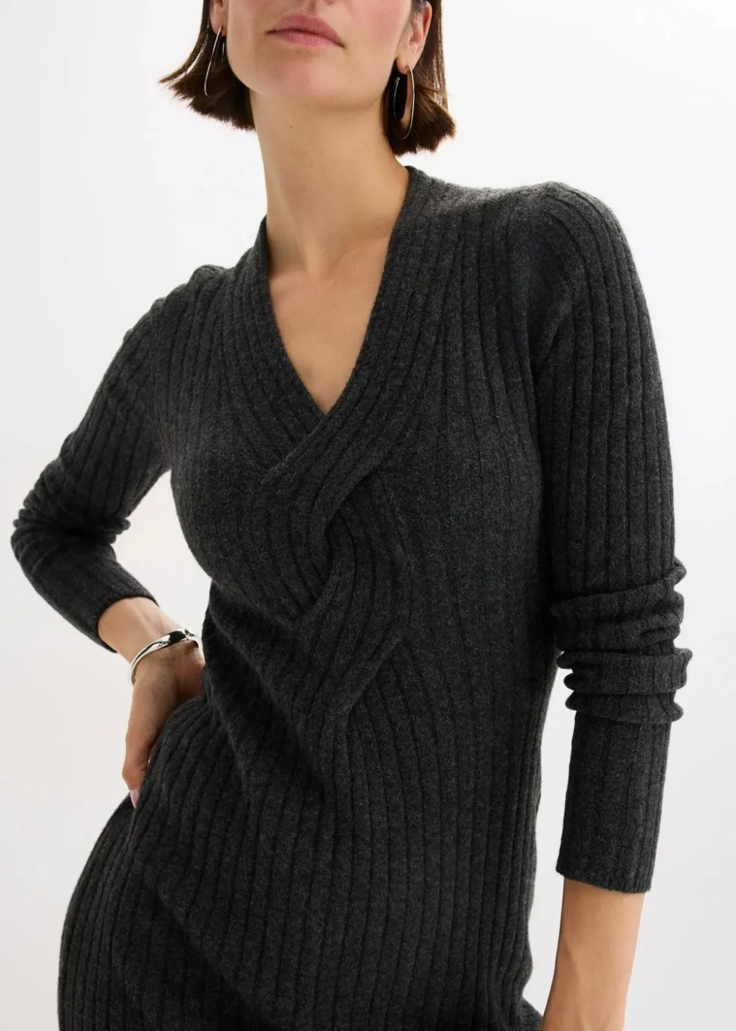 Damen bonprix Kleider|Strickmode|Strickkleid mit Wollanteil