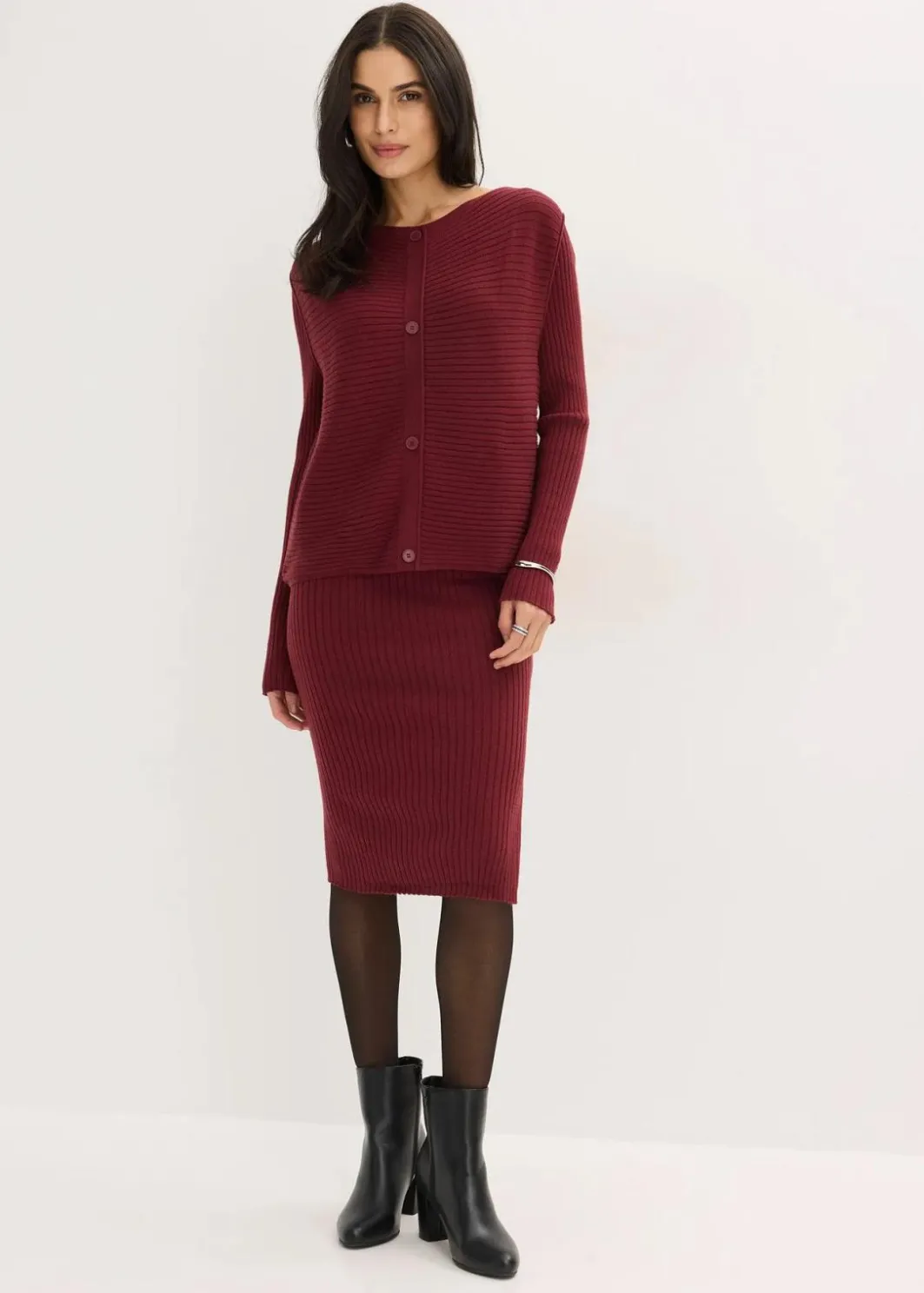 Damen bonprix Kleider|Jumpsuits|Strickkleid und Weste (2-tlg.Set)