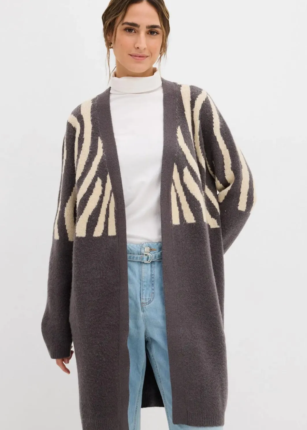 Damen bonprix Bekleidung·Umstandsmode|Bekleidung·Jeans|Strickmantel mit Zebra Druck