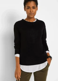 Damen bonprix Pullover & Strickjacken|Basics|Strick-Pullover mit Rundhals-Ausschnitt