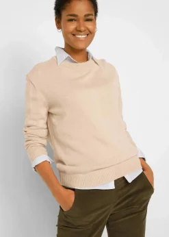 Damen bonprix Pullover & Strickjacken|Basics|Strick-Pullover mit Rundhals-Ausschnitt