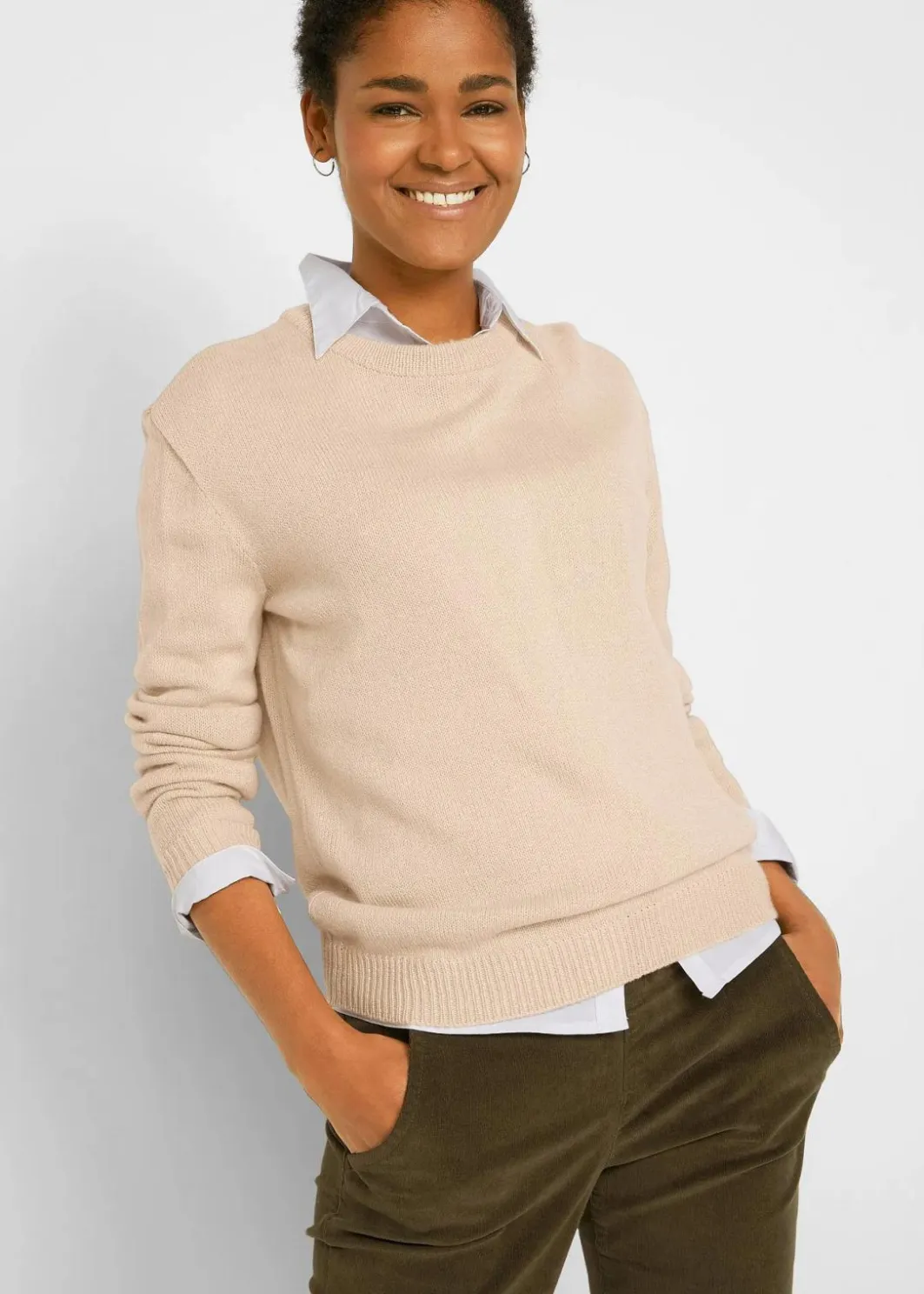 Damen bonprix Pullover & Strickjacken|Basics|Strick-Pullover mit Rundhals-Ausschnitt