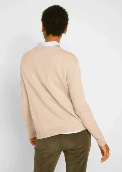 Damen bonprix Pullover & Strickjacken|Basics|Strick-Pullover mit Rundhals-Ausschnitt