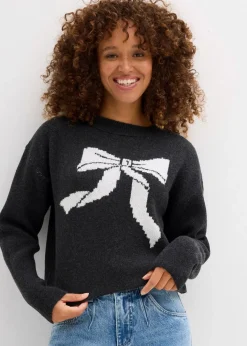 Damen bonprix Pullover & Strickjacken|Strickmode|Strickpullover mit Schleife