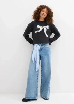 Damen bonprix Pullover & Strickjacken|Strickmode|Strickpullover mit Schleife