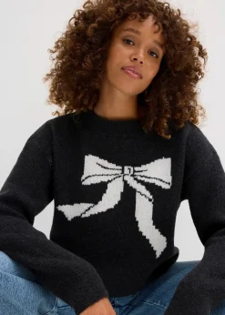 Damen bonprix Pullover & Strickjacken|Strickmode|Strickpullover mit Schleife