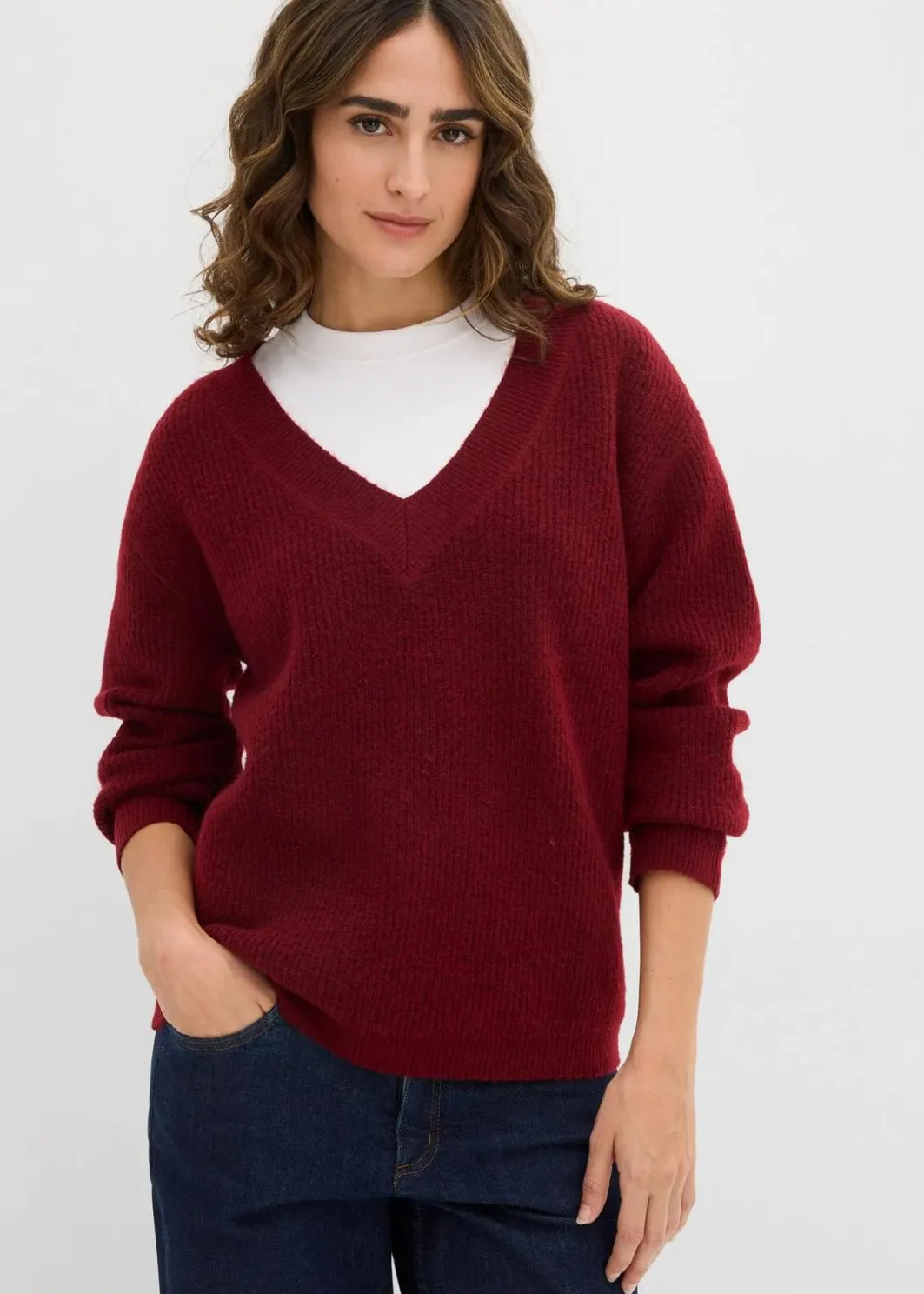 Damen bonprix Bekleidung·Umstandsmode|Strickmode|Strickpullover mit tiefem V-Ausschnitt