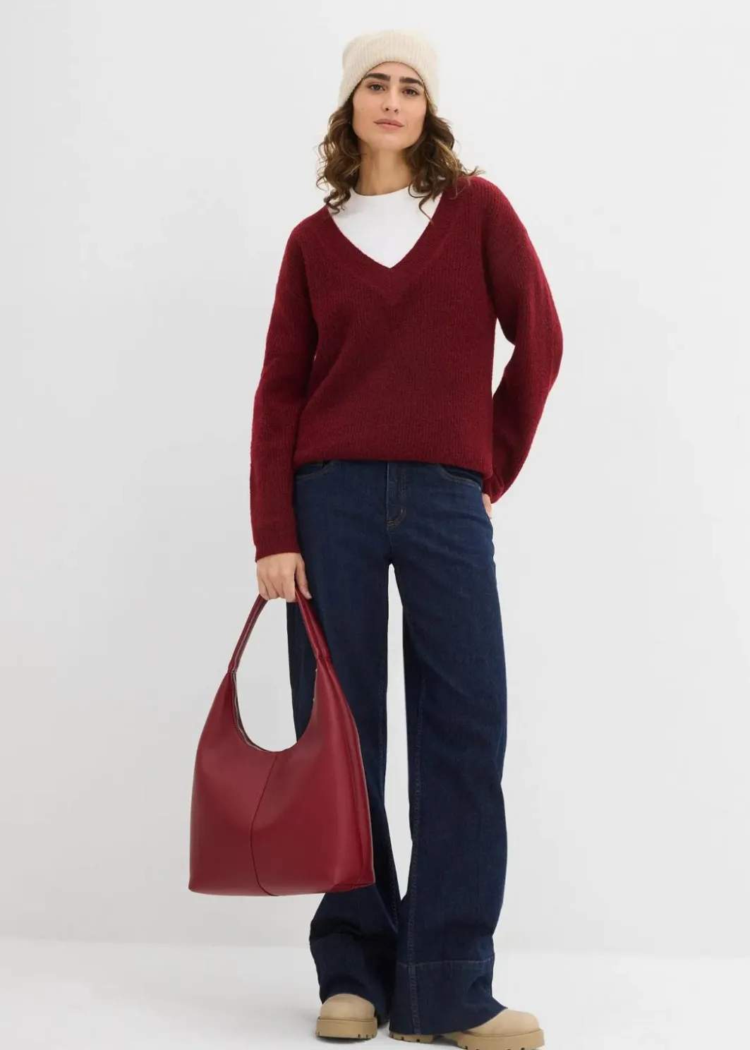 Damen bonprix Bekleidung·Umstandsmode|Strickmode|Strickpullover mit tiefem V-Ausschnitt
