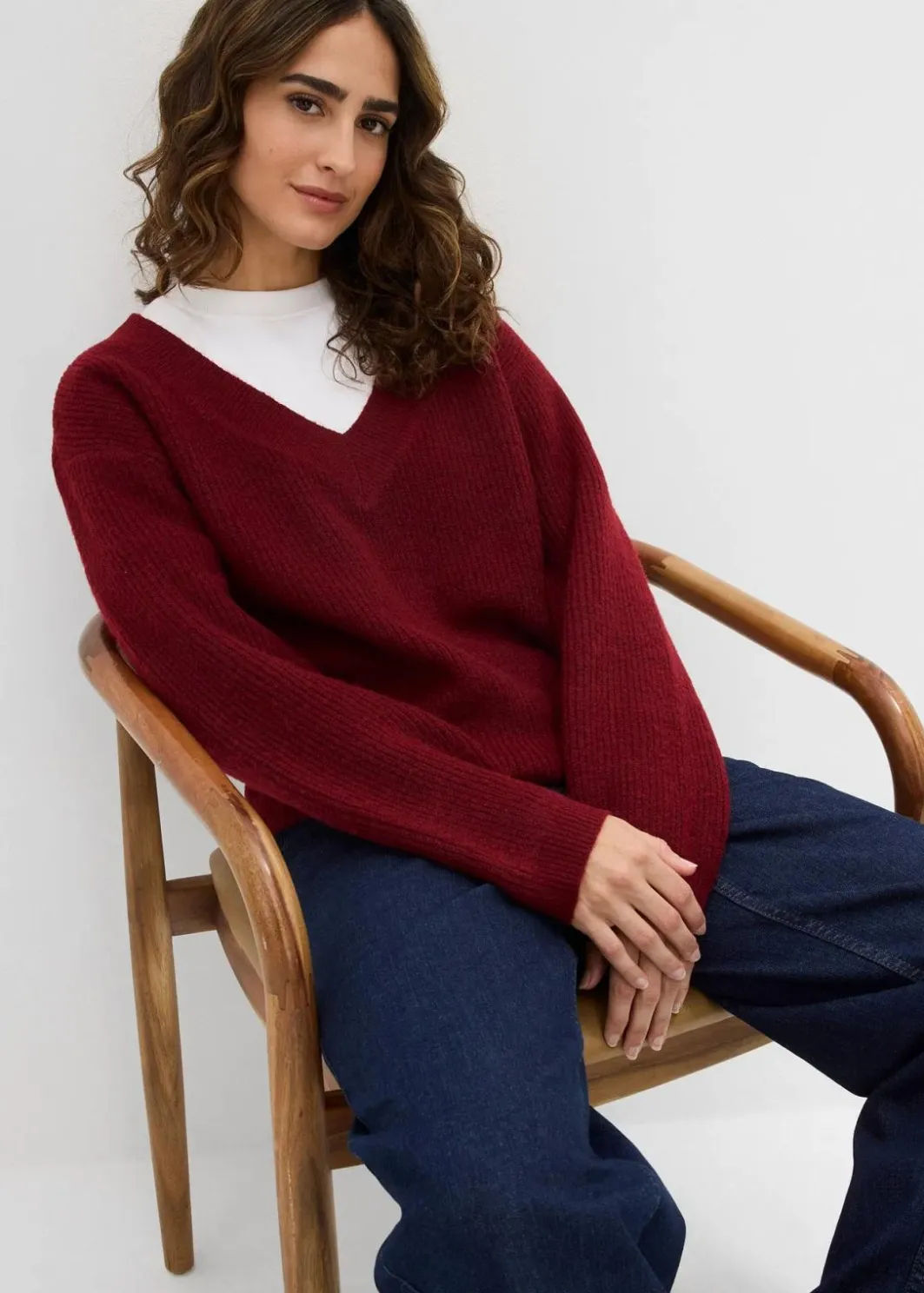 Damen bonprix Bekleidung·Umstandsmode|Strickmode|Strickpullover mit tiefem V-Ausschnitt