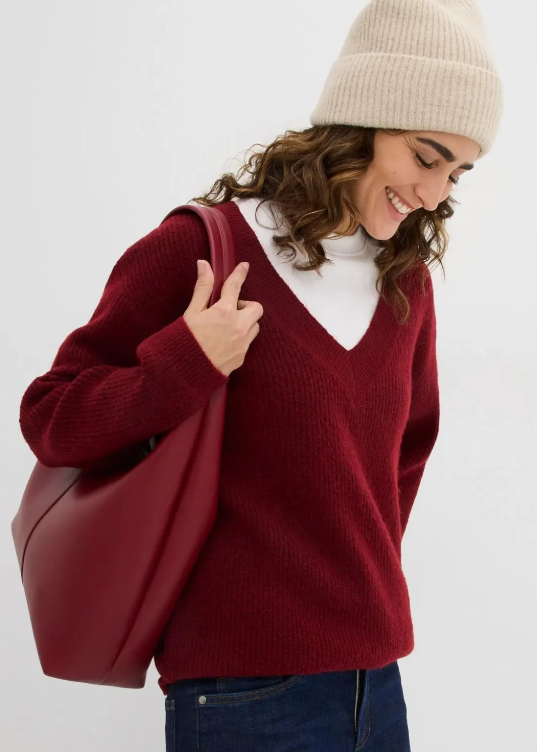 Damen bonprix Bekleidung·Umstandsmode|Strickmode|Strickpullover mit tiefem V-Ausschnitt
