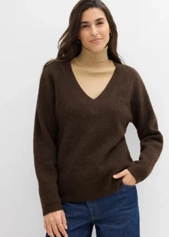 Damen bonprix Bekleidung·Umstandsmode|Strickmode|Strickpullover mit tiefem V-Ausschnitt