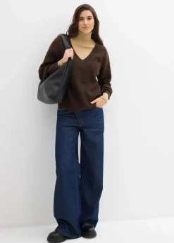 Damen bonprix Bekleidung·Umstandsmode|Strickmode|Strickpullover mit tiefem V-Ausschnitt