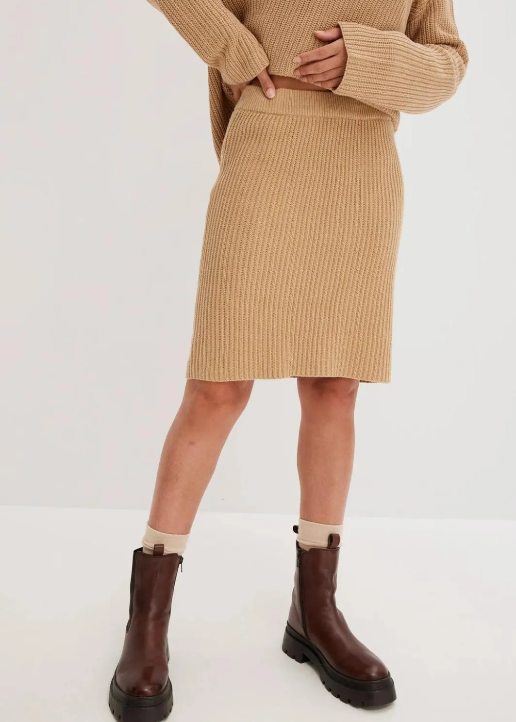 Damen bonprix Bekleidung·Sportbekleidung|Nachhaltigere Materialien|Strickrock aus reiner Baumwolle