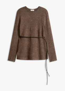 Damen bonprix Bekleidung·Umstandsmode|Strickmode|Strickshirt mit Wollanteil und Lederimitat- Bindeband