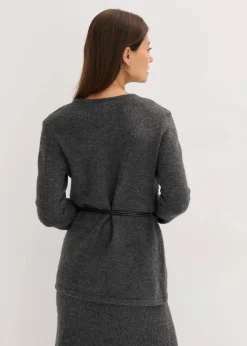Strickshirt mit Wollanteil und Lederimitat- Bindeband Damen Bekleidung·Umstandsmode|Strickmode