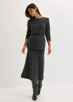 Strickshirt mit Wollanteil und Lederimitat- Bindeband Damen Bekleidung·Umstandsmode|Strickmode