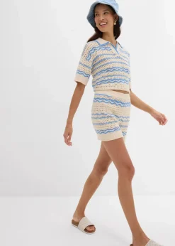 Damen bonprix Shorts|Hosen|Strick-Shorts aus luftigem Baumwoll-Leinen-Mix