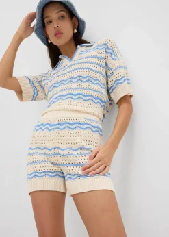 Damen bonprix Shorts|Hosen|Strick-Shorts aus luftigem Baumwoll-Leinen-Mix