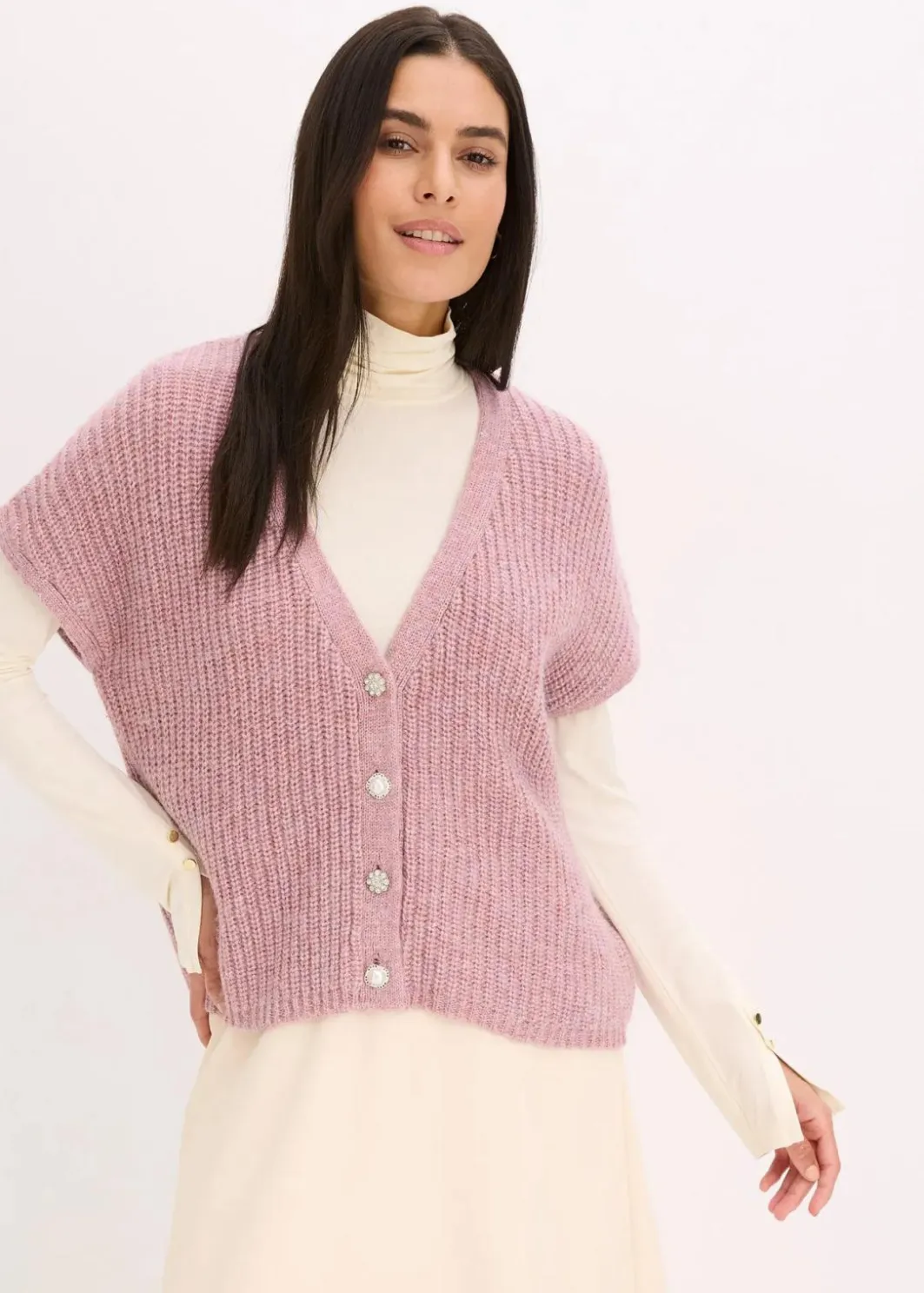 Damen bonprix Bekleidung·Umstandsmode|Strickmode|Strick-Weste mit dekorativen Knöpfen und Wollanteil