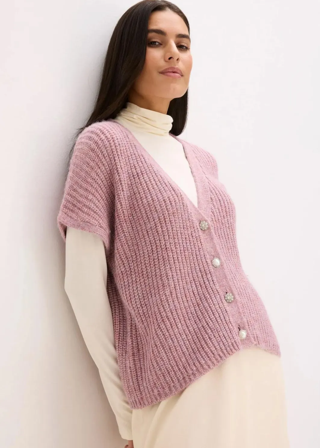 Damen bonprix Bekleidung·Umstandsmode|Strickmode|Strick-Weste mit dekorativen Knöpfen und Wollanteil