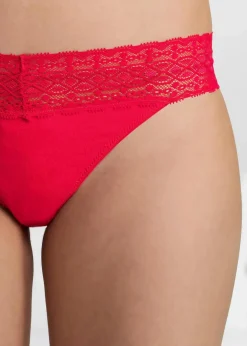 Damen bonprix Wäsche·Baumwollunterwäsche|Wäsche·Höschen|String mit Spitze (5er Pack)