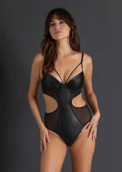 Damen bonprix Große Cups D-H|Erotikwäsche|Stringbody ouvert mit Wetlook