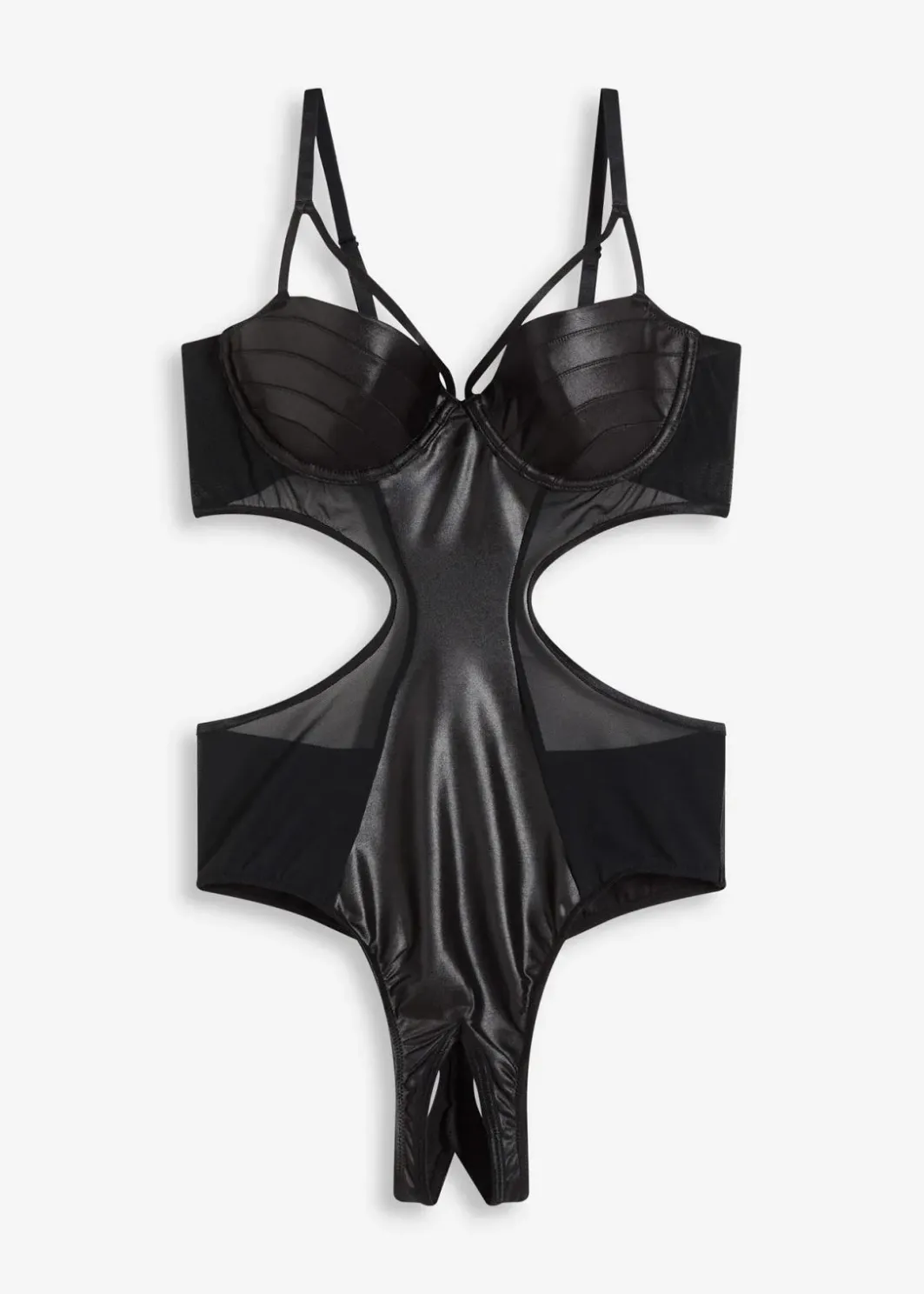 Damen bonprix Große Cups D-H|Erotikwäsche|Stringbody ouvert mit Wetlook