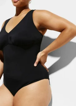 Damen bonprix Nachhaltigere Materialien|Shapewear|Strong Shape-Badeanzug mit V-Ausschnitt
