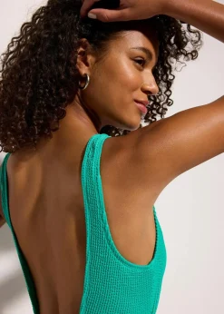 Clearance Strukturierter Badeanzug mit tiefem Ausschnitt Damen Badeanzüge