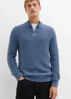 Best Strukturierter Grobstrick-Troyer in gewaschener Optik mit Baumwolle Herren Große Größen|Pullover & Strickjacken