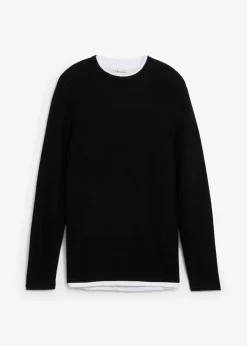 Sale strukturierter Pullover in 2 in 1 Optik aus Baumwoll-Mix Herren Große Größen|Pullover & Strickjacken