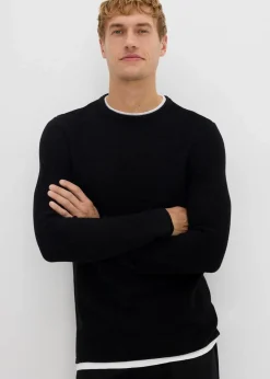 Sale strukturierter Pullover in 2 in 1 Optik aus Baumwoll-Mix Herren Große Größen|Pullover & Strickjacken