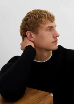 Sale strukturierter Pullover in 2 in 1 Optik aus Baumwoll-Mix Herren Große Größen|Pullover & Strickjacken