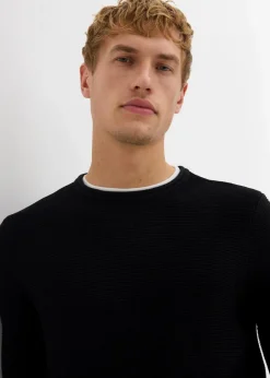 Sale strukturierter Pullover in 2 in 1 Optik aus Baumwoll-Mix Herren Große Größen|Pullover & Strickjacken