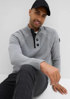 Herren bonprix Pullover & Strickjacken|Große Größen|Strukturierter-Stehkragenpullover mit recycelter Baumwolle