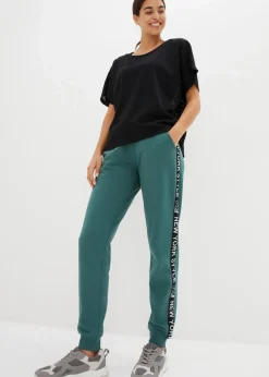Damen bonprix Hosen|Sweat|Sweathose mit Bündchen und Statement-Druck