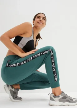 Damen bonprix Hosen|Sweat|Sweathose mit Bündchen und Statement-Druck