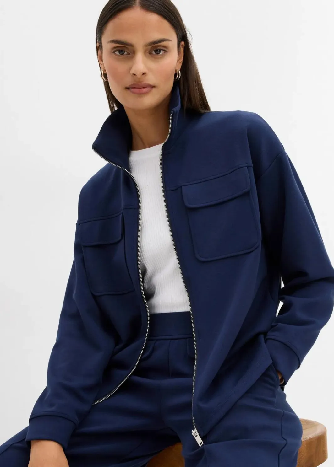 Damen bonprix Bekleidung·Blusen & Tuniken|Sweat|Sweatjacke aus leicht glänzendem Viskose-Mix