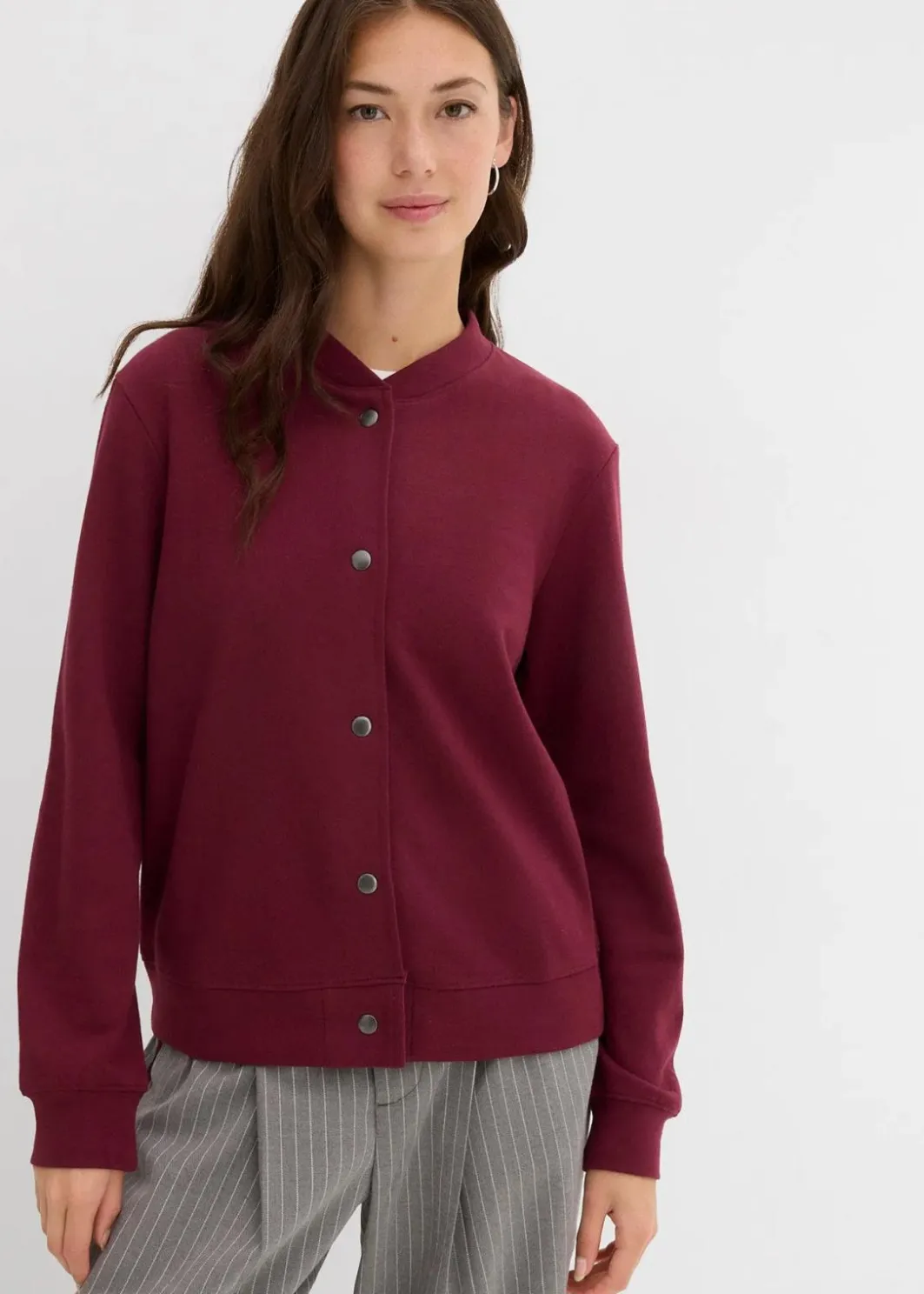Damen bonprix Nachhaltigere Materialien|Sweat|Sweatjacke mit Knopfleiste