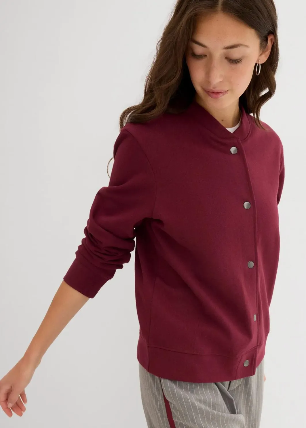Damen bonprix Nachhaltigere Materialien|Sweat|Sweatjacke mit Knopfleiste