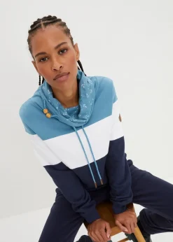Damen bonprix Bekleidung·Blusen & Tuniken|Sweat|Sweatshirt mit bedrucktem Kragen aus reiner Baumwolle