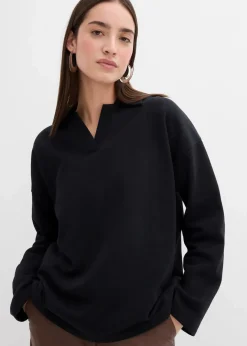 Damen bonprix Sweat|Bekleidung·Blusen & Tuniken|Sweatshirt mit gestricktem Polokragen aus Bio-Baumwolle