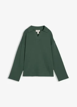 Damen bonprix Bekleidung·Blusen & Tuniken|Sweat|Sweatshirt mit gestricktem Polokragen aus Bio-Baumwolle