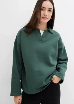 Damen bonprix Bekleidung·Blusen & Tuniken|Sweat|Sweatshirt mit gestricktem Polokragen aus Bio-Baumwolle