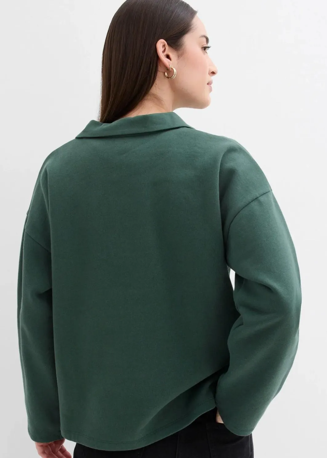 Damen bonprix Bekleidung·Blusen & Tuniken|Sweat|Sweatshirt mit gestricktem Polokragen aus Bio-Baumwolle