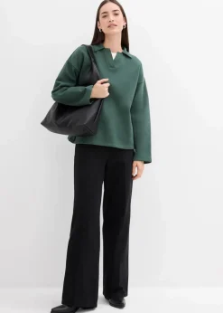 Damen bonprix Bekleidung·Blusen & Tuniken|Sweat|Sweatshirt mit gestricktem Polokragen aus Bio-Baumwolle
