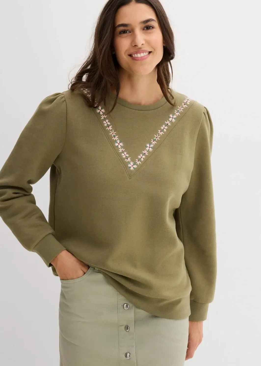 Damen bonprix Bekleidung·Blusen & Tuniken|Sweat|Sweatshirt mit Stickerei aus Baumwoll-Mix