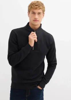 Herren bonprix Große Größen|Basics|Sweatshirt mit Troyerkragen aus reiner Bio-Baumwolle